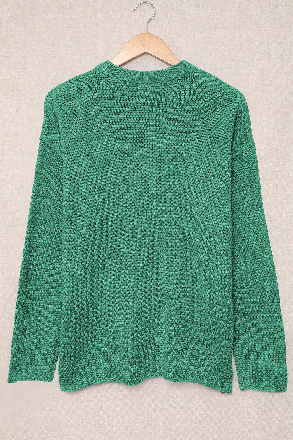 Green-2 Henley Pullover Drop Shoulder Sweater with Slits