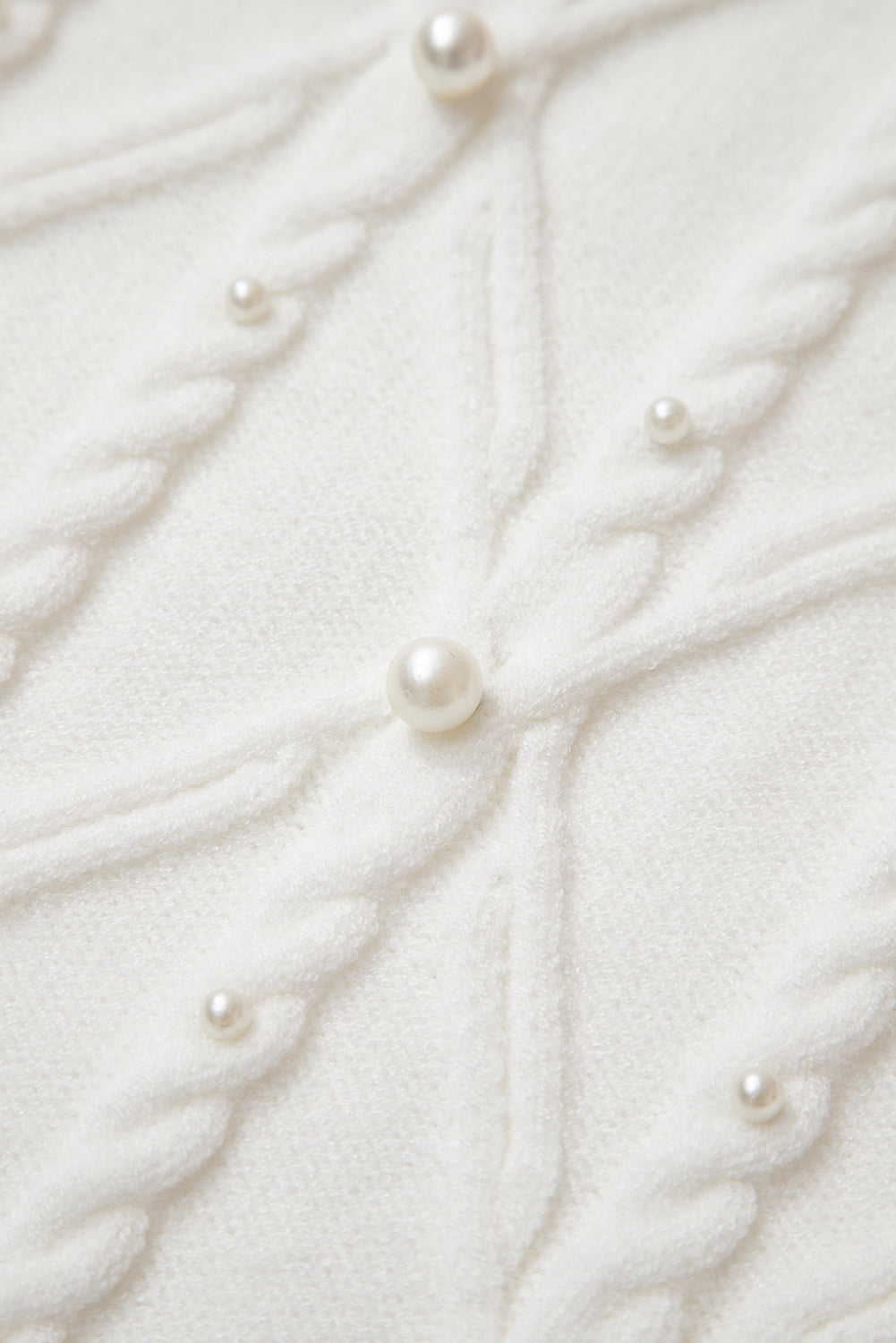 White Pearled High Neck Textured Knit Sweater Vest