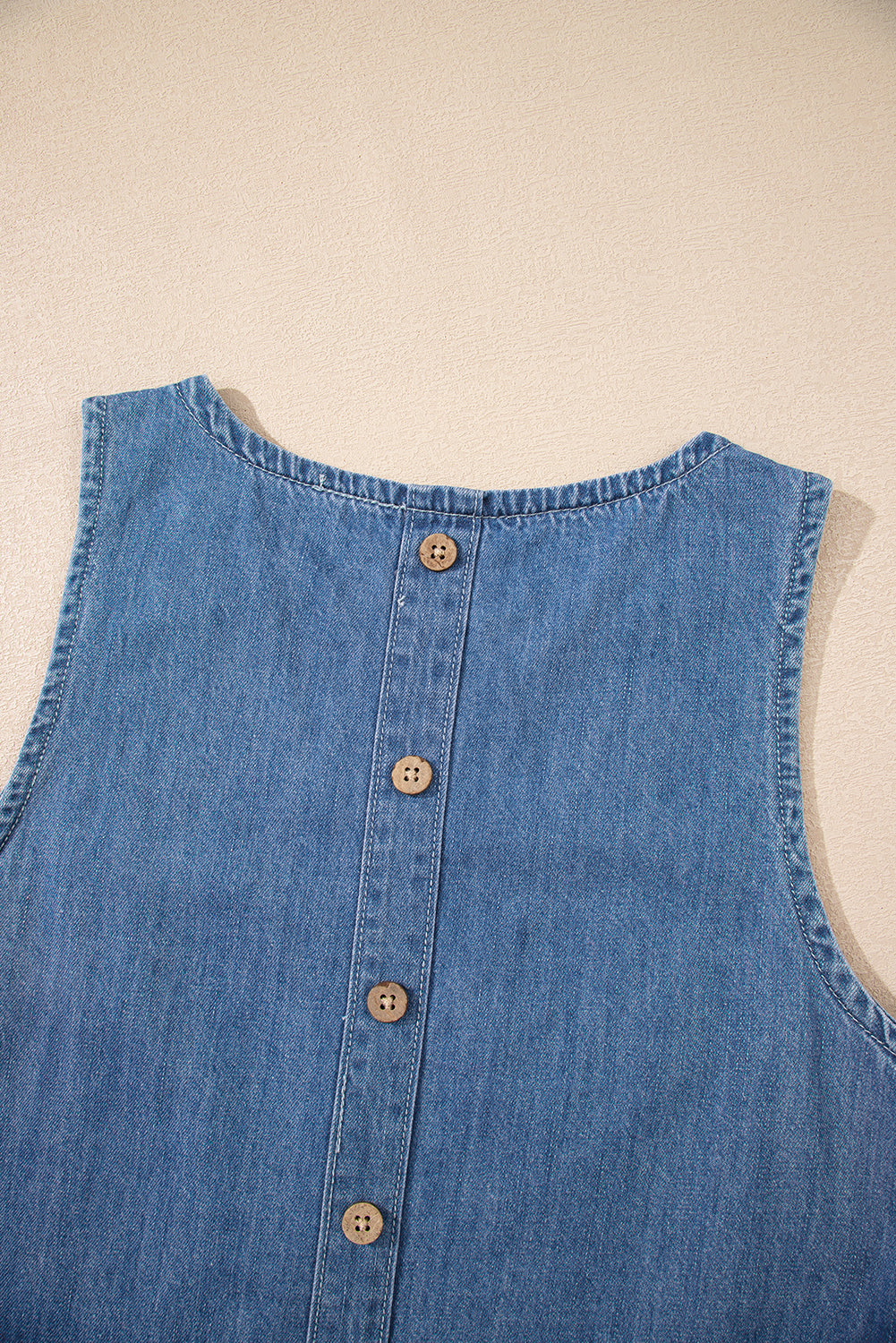 Sky Blue Ruffle Hem Sleeveless Denim Top