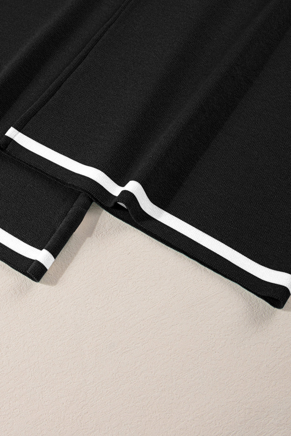 Black Contrast Trim Half Sleeve Top Drawstring Pants Loose 2pcs Sweater Suit