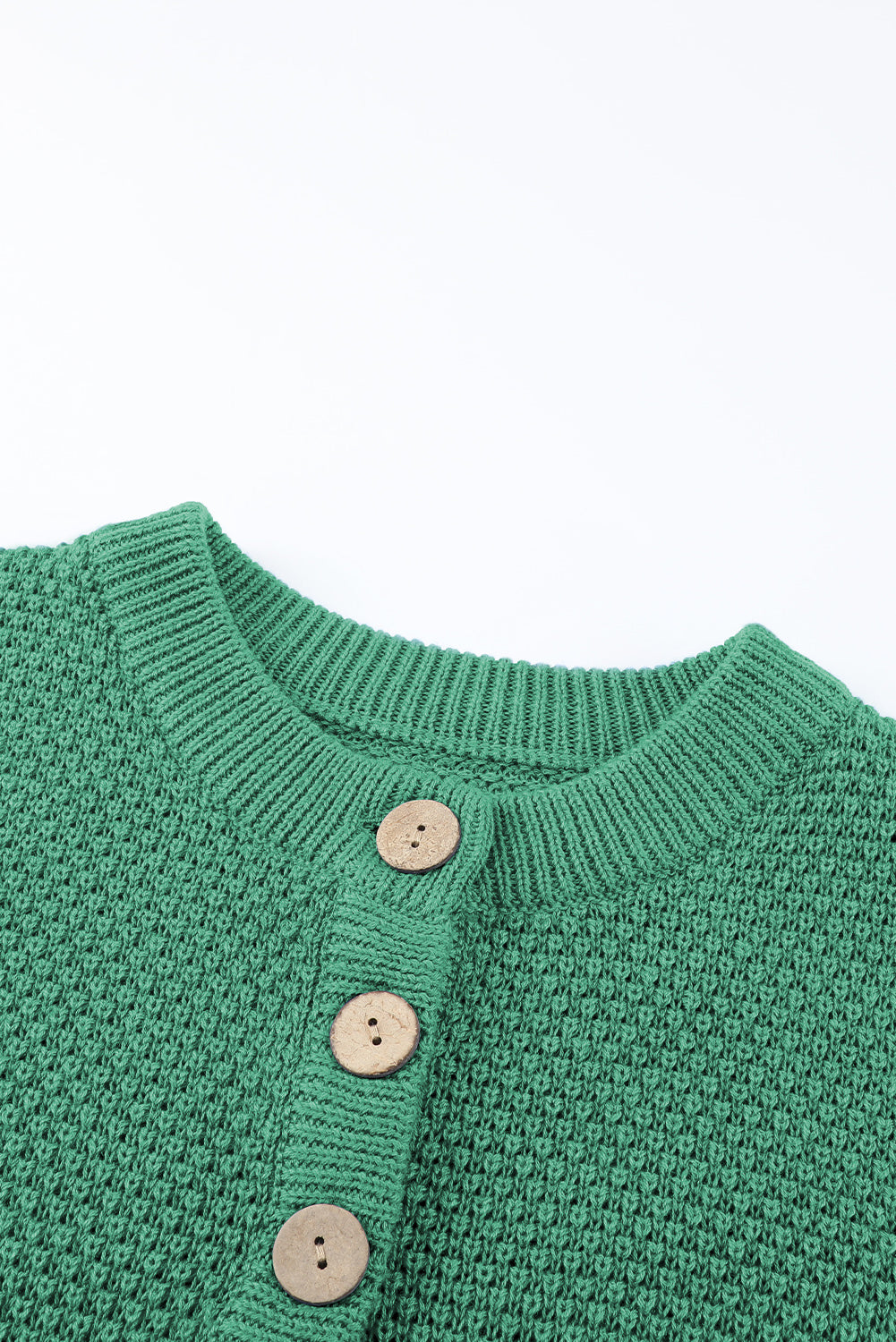 Green-2 Henley Pullover Drop Shoulder Sweater with Slits