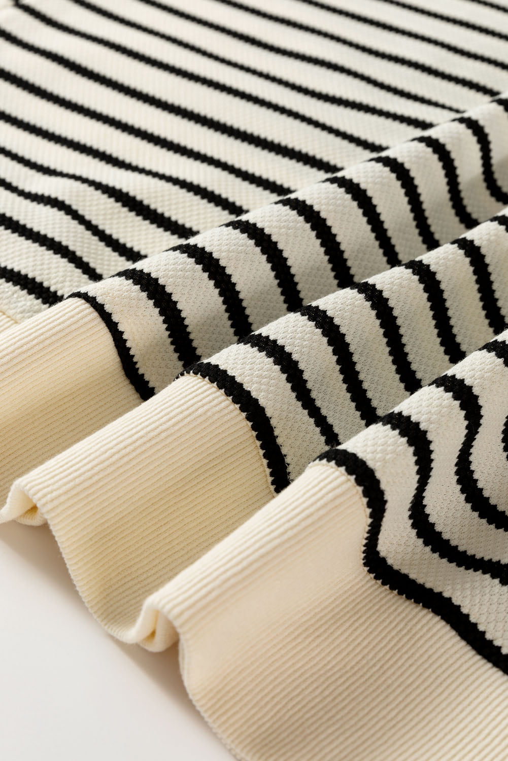 Black Stripe Eyelet Trimmed Ruffled Short Sleeve Plus Size Top