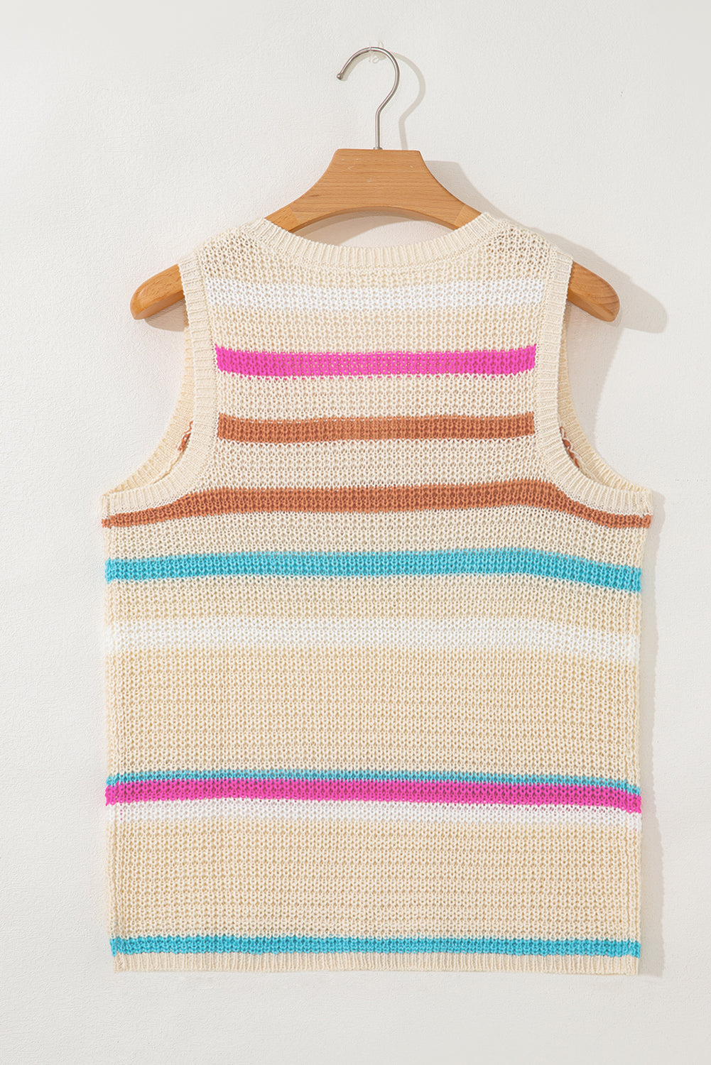 Khaki Stripe Textured Knit V Neck Sweater Vest