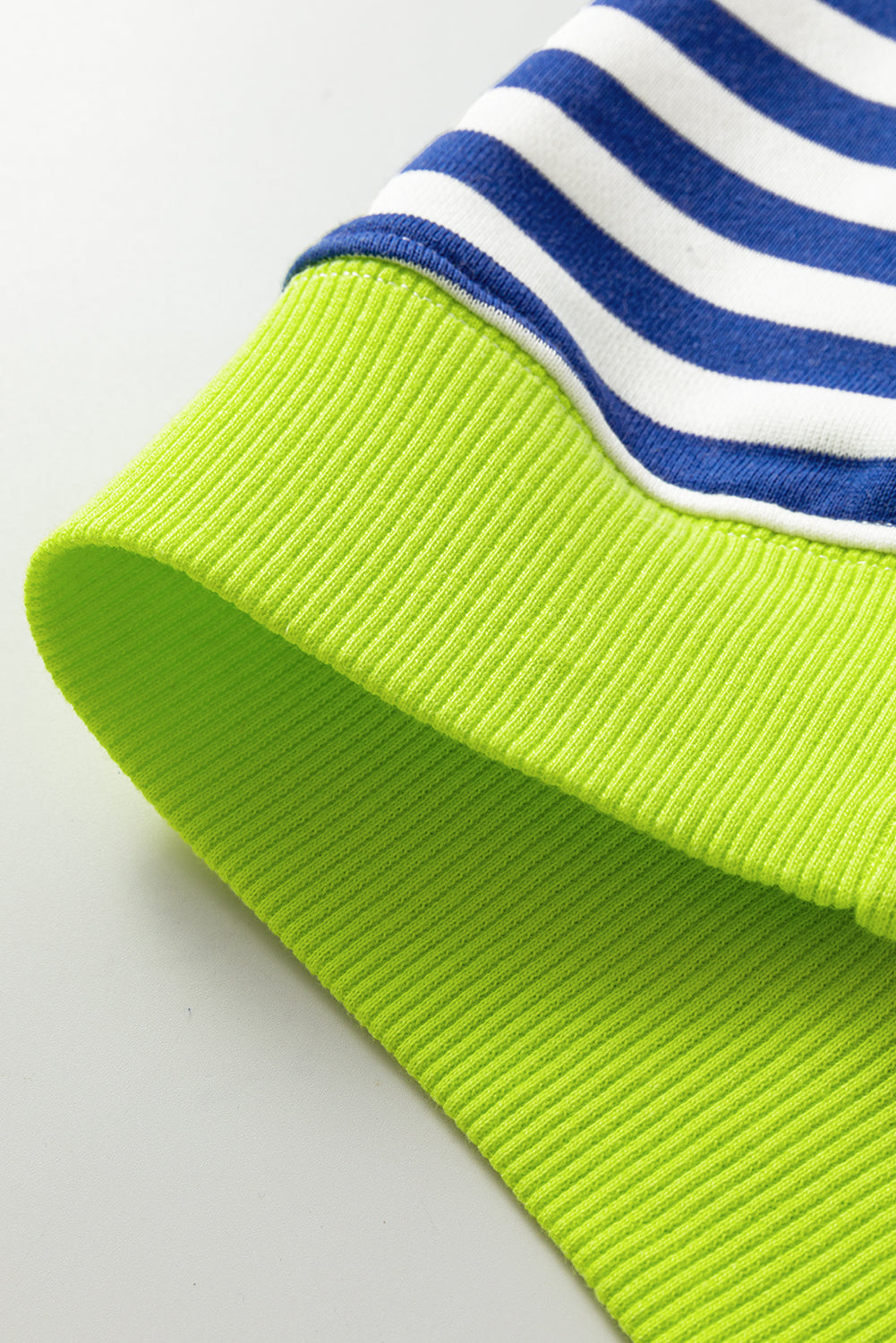 Sky Blue Stripe Striped Contrast Ribbed Trim Crossed Stitch Drop Shoulder Sweatshirt