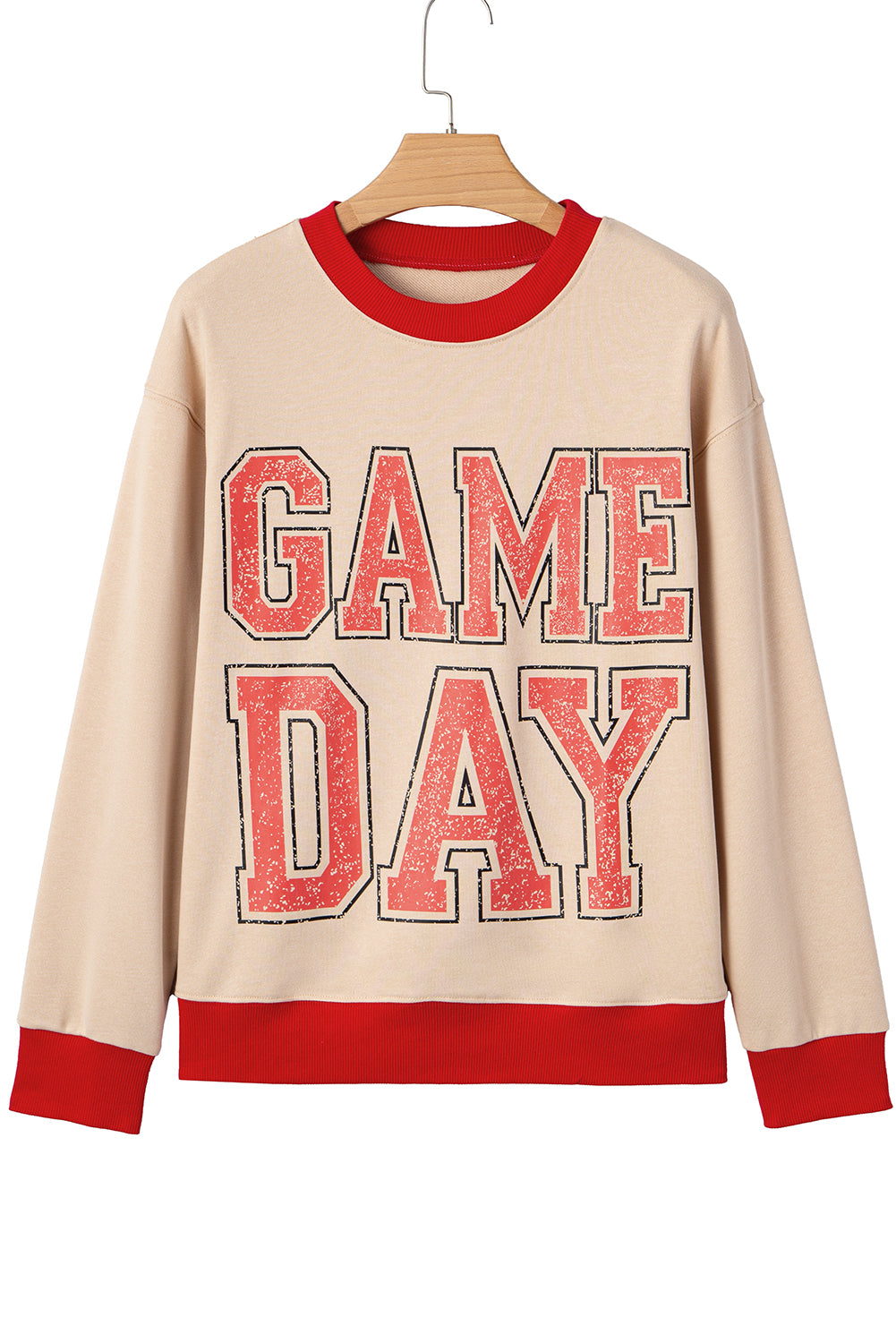 Oatmeal GAME DAY Letter Graphic Varsity Striped Detail Baggy Sweatshirt