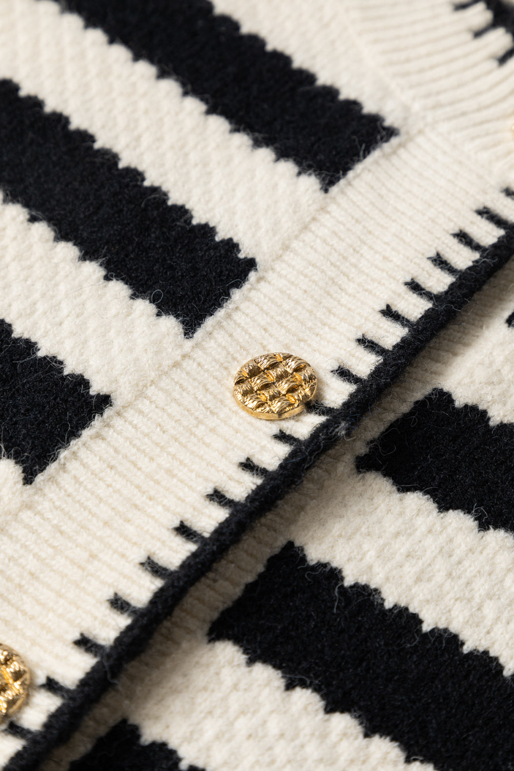 Black Stripe Chic Golden Button Cardigan Sweater