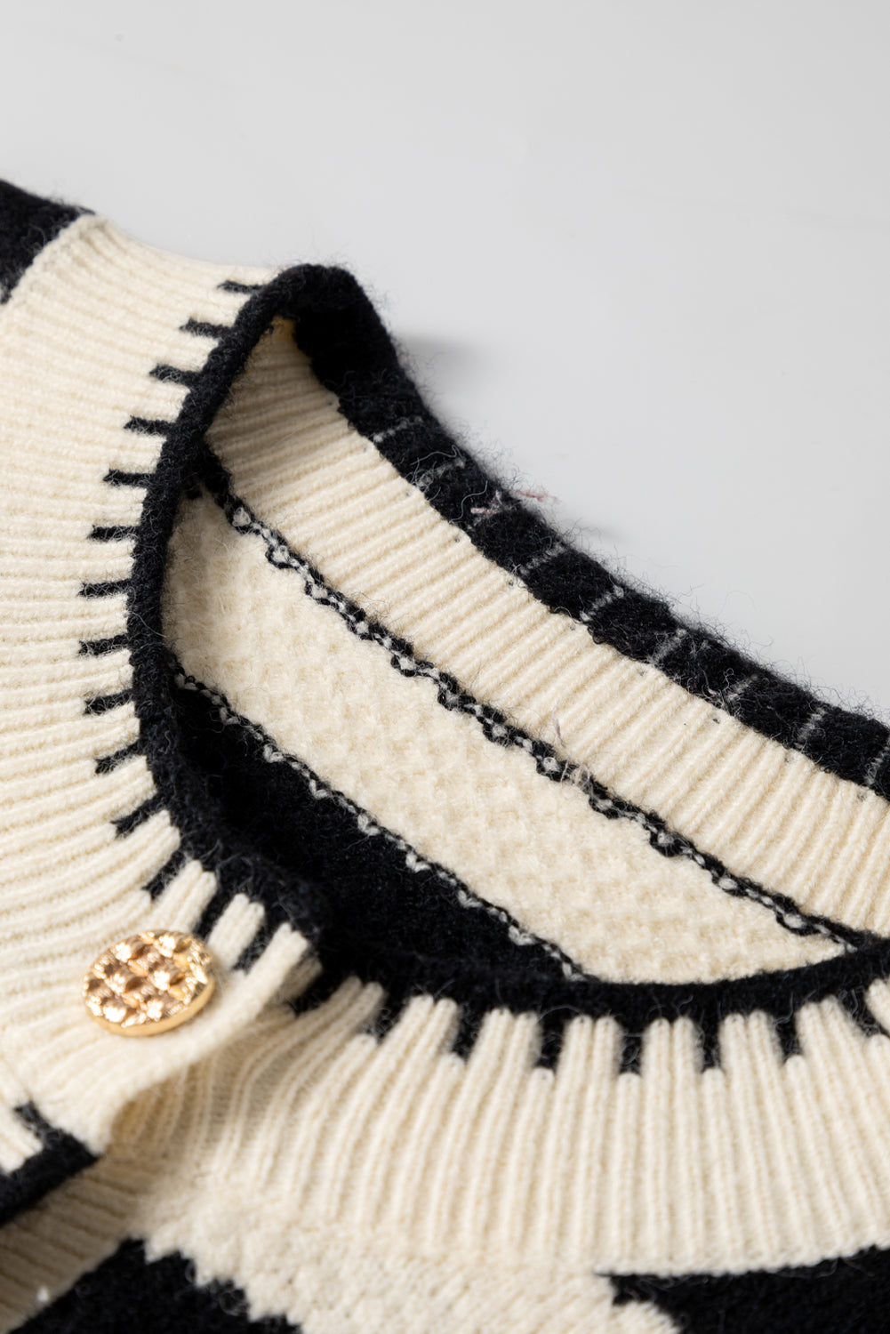 Black Stripe Chic Golden Button Cardigan Sweater