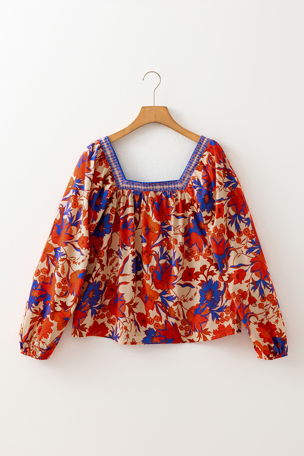 Multicolor Floral Print Square Neck Backless Loose Fit Blouse