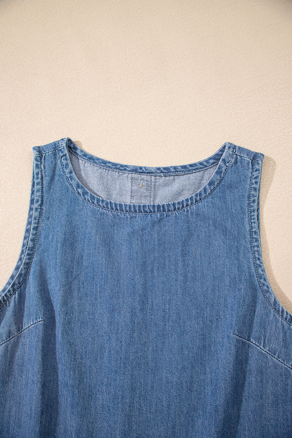 Sky Blue Ruffle Hem Sleeveless Denim Top