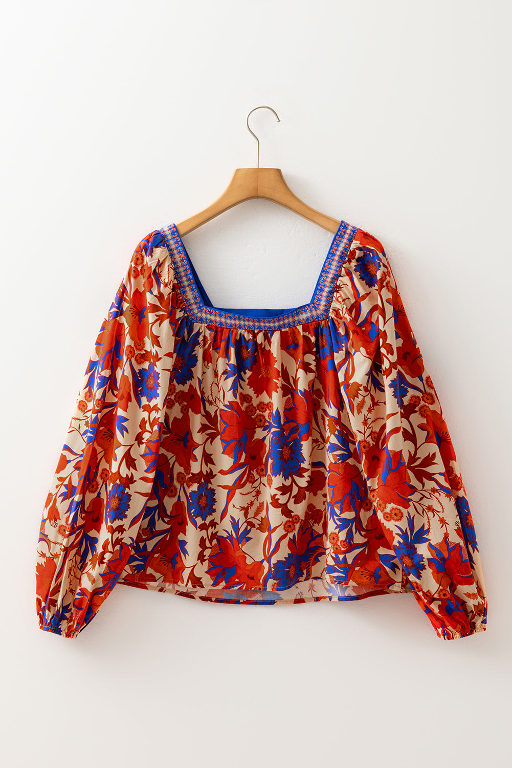 Multicolor Floral Print Square Neck Backless Loose Fit Blouse