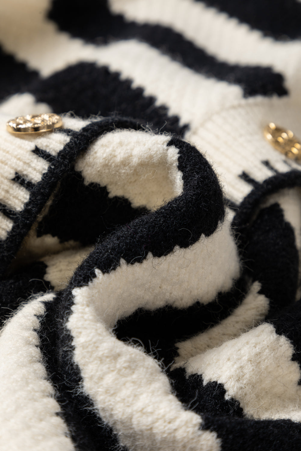 Black Stripe Chic Golden Button Cardigan Sweater