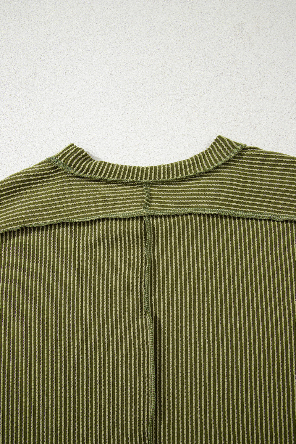 Jungle Green Textured Knit Exposed Stitching T-shirt