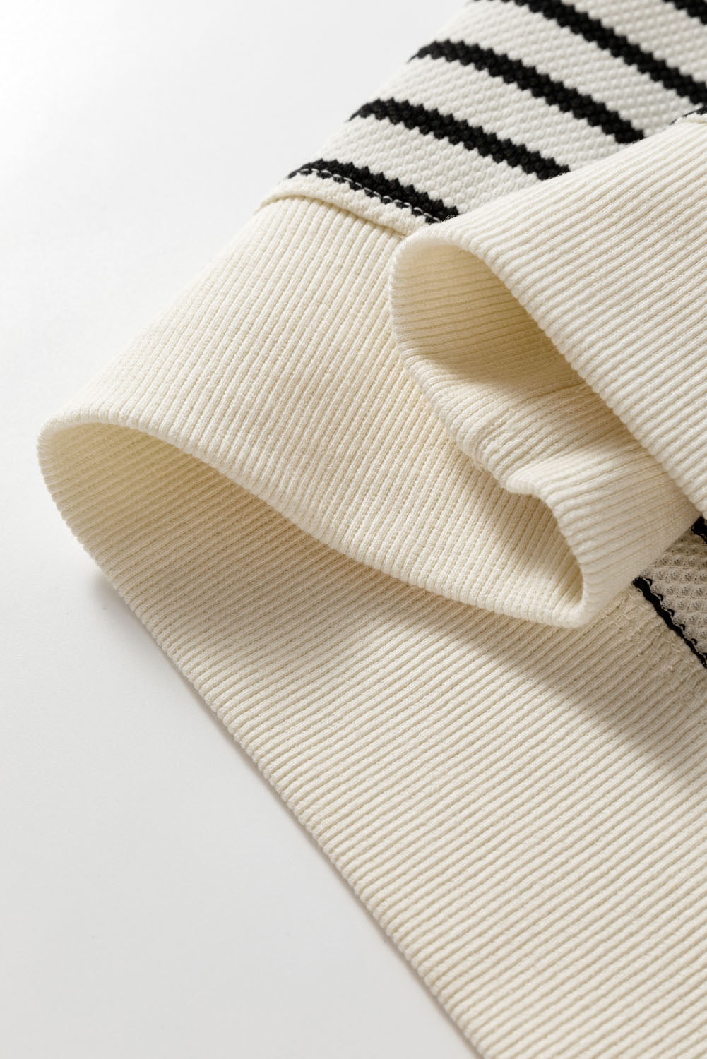 Black Stripe Eyelet Trimmed Ruffled Short Sleeve Plus Size Top