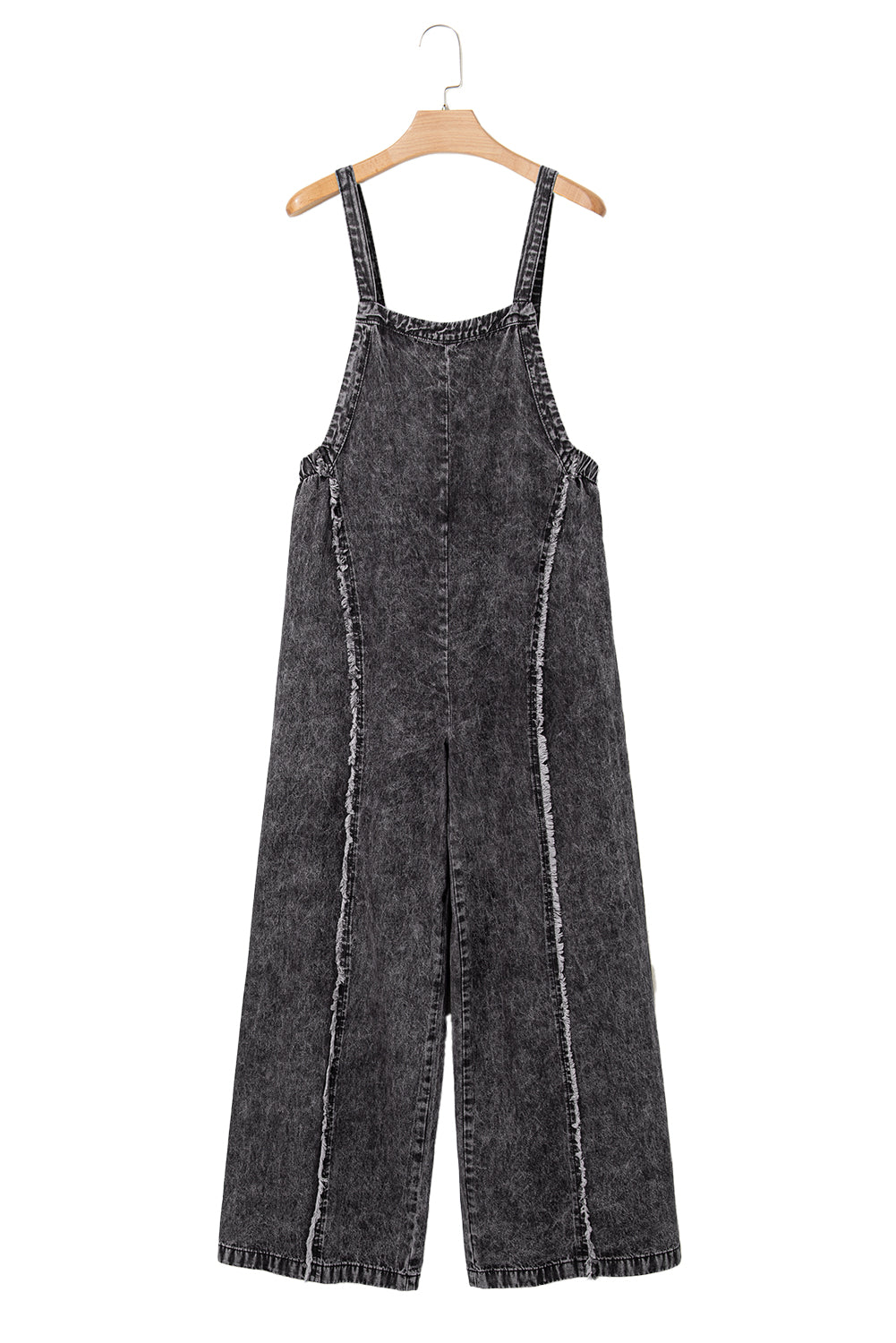 Dark Grey Light Wash Frayed Exposed Seam Wide Leg Denim Overall