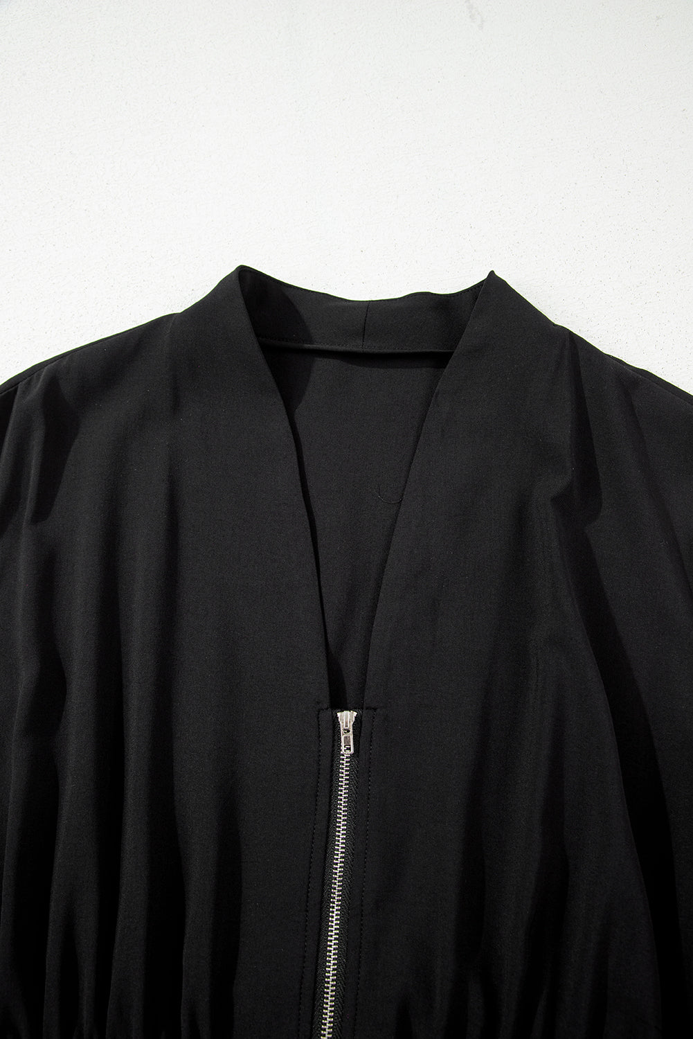 Black Sleeveless Zipped Front V Neck Shirred Waist Maxi Dress