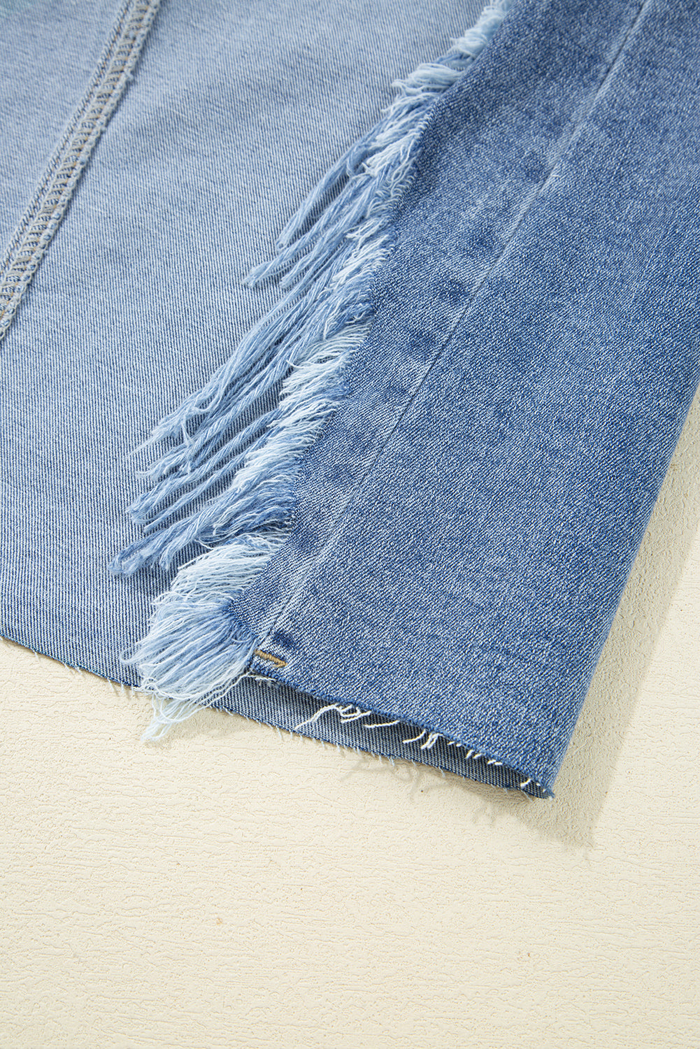 Myosotis Irregular Distressed Bottom Denim Midi Skirt