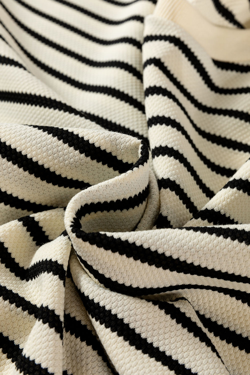 Black Stripe Eyelet Trimmed Ruffled Short Sleeve Plus Size Top