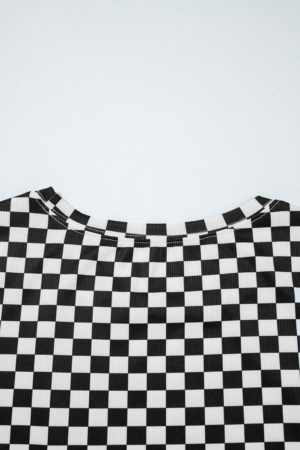 Black Checkered Ribbed Slim Fit Crew Neck T Shirt