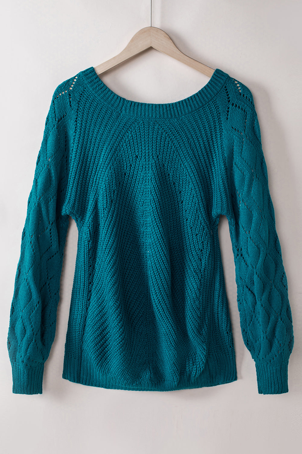 Blue-3 Hollow-out Puffy Sleeve Knit Sweater