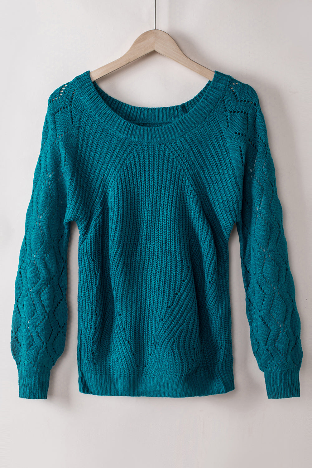 Blue-3 Hollow-out Puffy Sleeve Knit Sweater