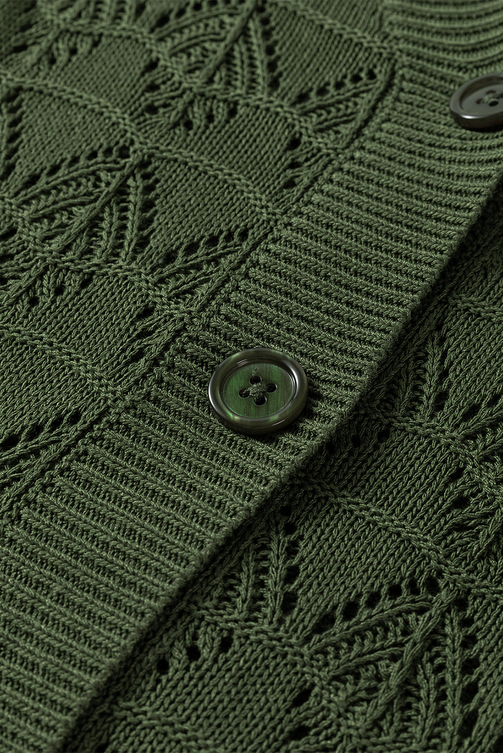 Green Lightweight Buttoned Front Crochet Cardigan