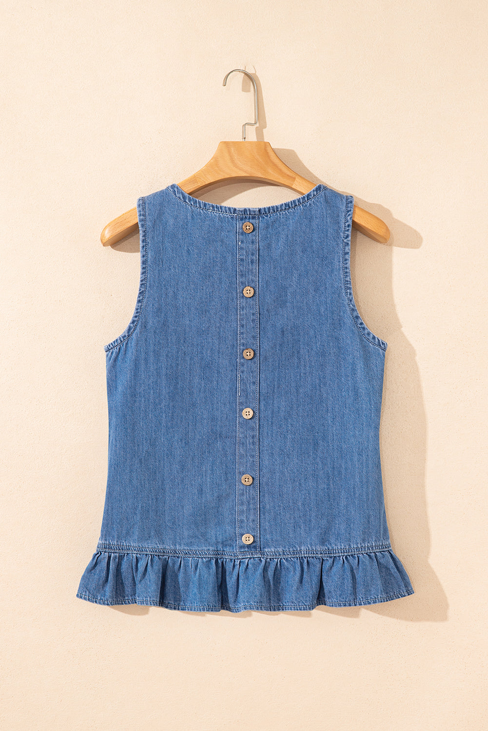 Sky Blue Ruffle Hem Sleeveless Denim Top