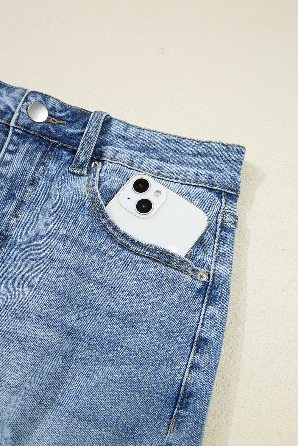 Myosotis Irregular Distressed Bottom Denim Midi Skirt